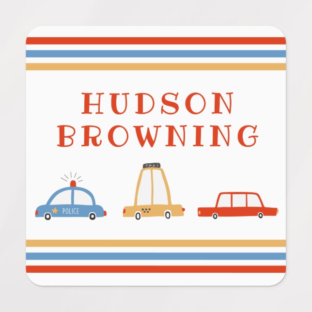 Cute Cars Personalized Clothing Labels (Design 1)