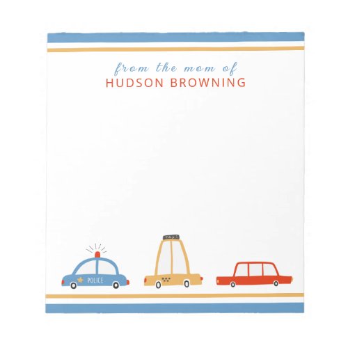Cute Cars Personalized Mom Notepad