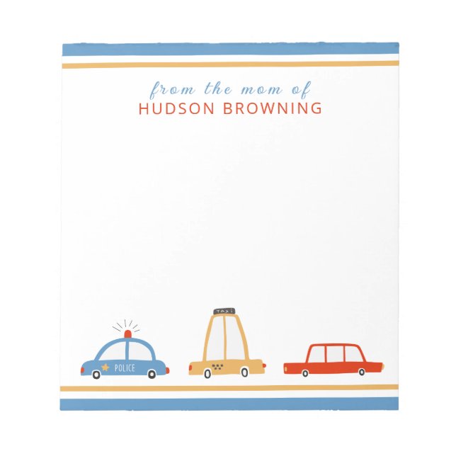 Cute Cars Personalized Mom Notepad (Front)
