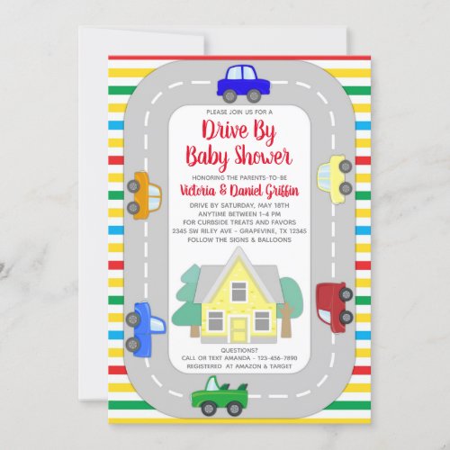 Cute Cars Trucks Drive By Baby Shower Invitation
