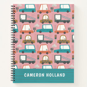 Cute Cars Trucks Pink Personalized  Notebook
