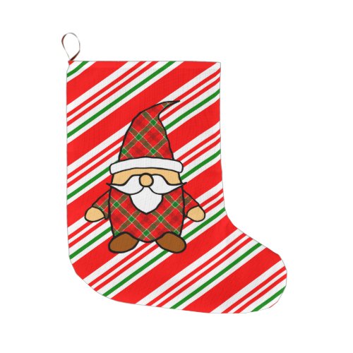 Cute Carton Gnome Drawing Red Green Christmas  Lar Large Christmas Stocking