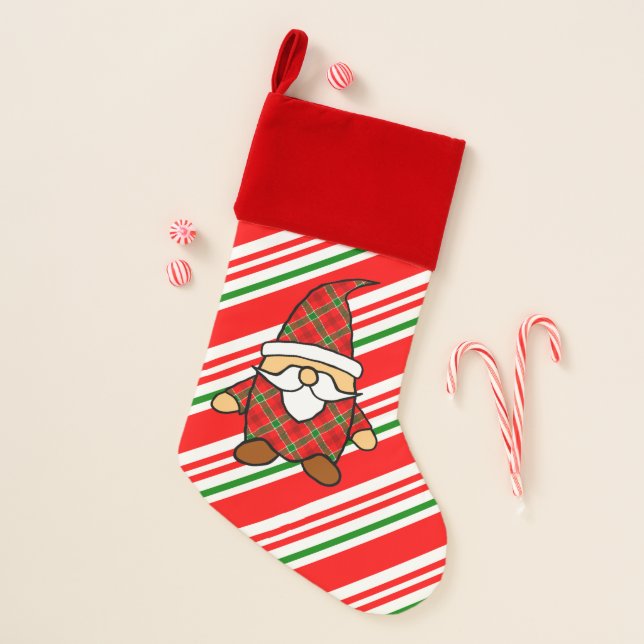 Cute Carton Gnome Drawing Red Green Christmas Stocking (Front)
