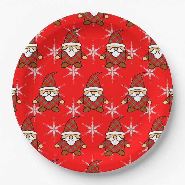 Cute Carton Gnome Pattern Christmas Paper Plates (Front)