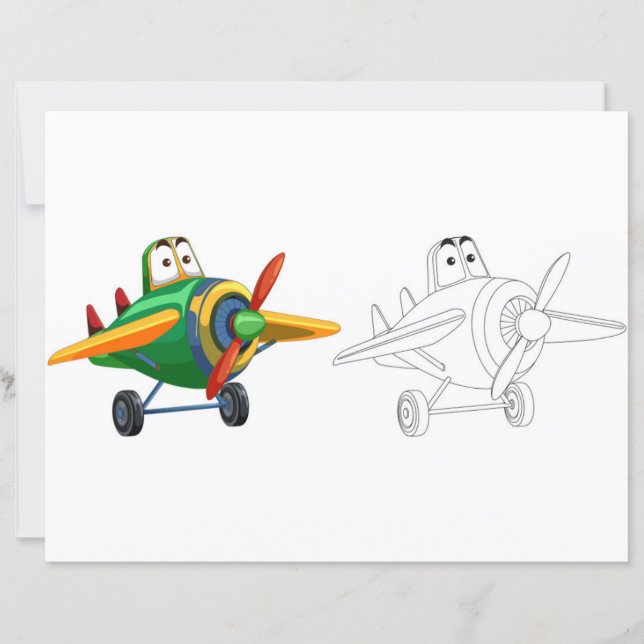 Cute Cartoon aeroplane coloring page (Front)