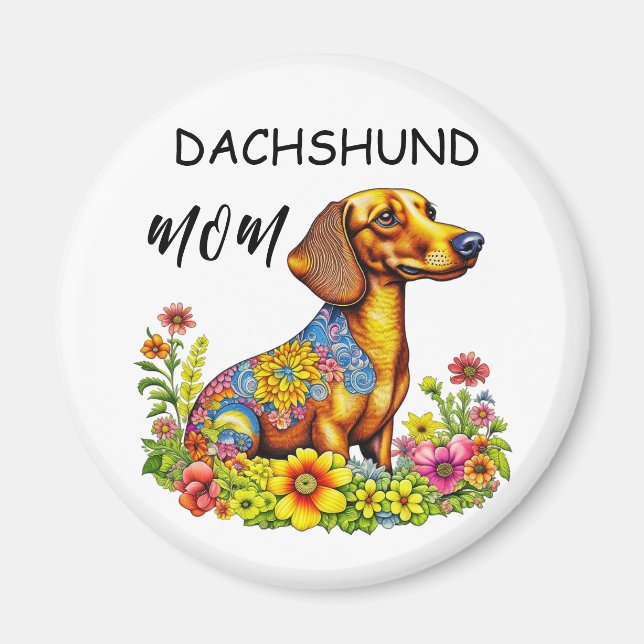 Cute Cartoon AI Dachshund Mom Magnet (Front)