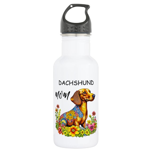 Cute Cartoon AI Dachshund Mom Stainless Steel Water Bottle (Front)