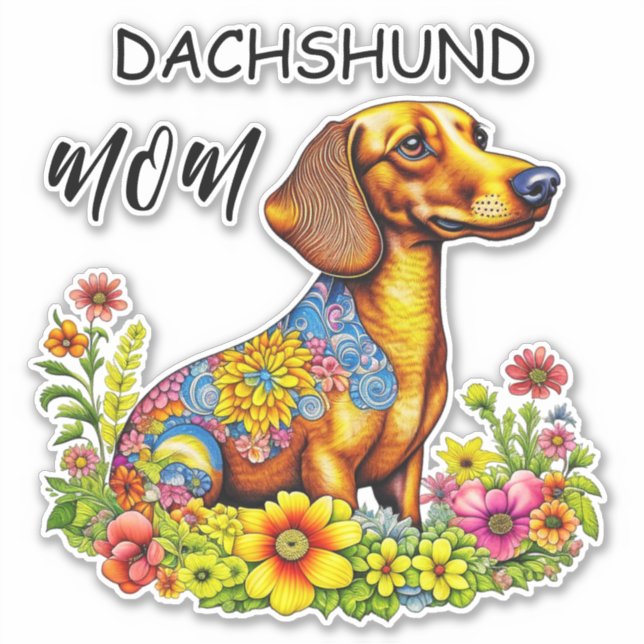 Cute Cartoon AI Dachshund Mom Sticker (Front)