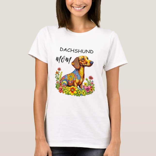Cute Cartoon AI Dachshund Mom T-Shirt (Front)