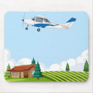 Cute Cartoon Airplane Rural Landscape Office  Mouse Pad