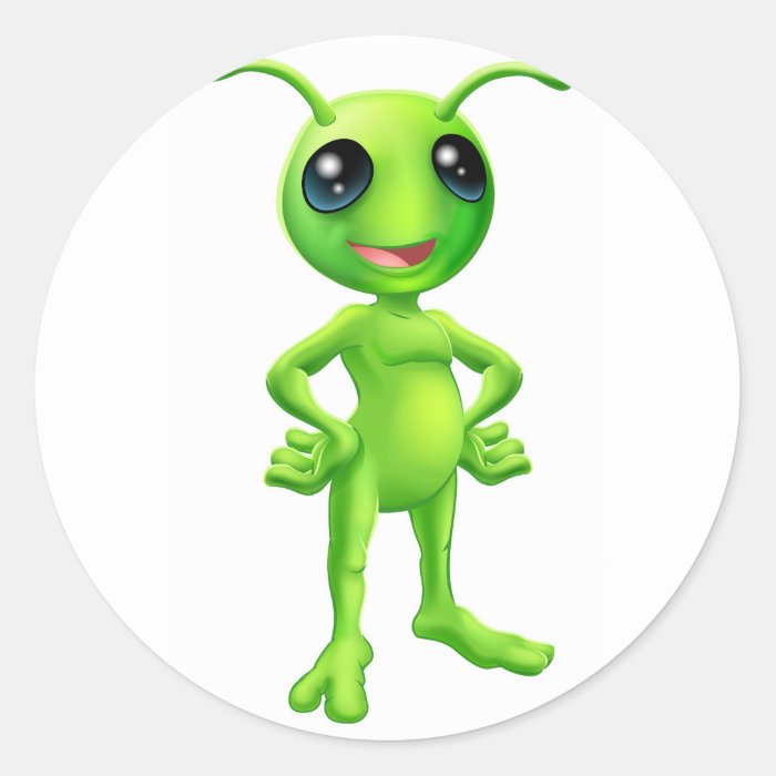 Cute cartoon alien illustration round stickers