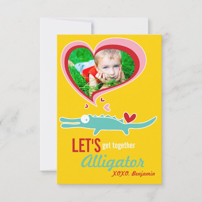 Cute Cartoon Alligator Classroom Valentine Photo Invitation (Front)