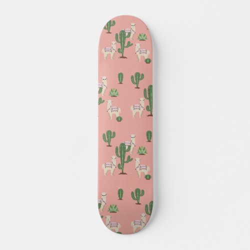 Cute cartoon Alpaca with cactuses design Skateboard