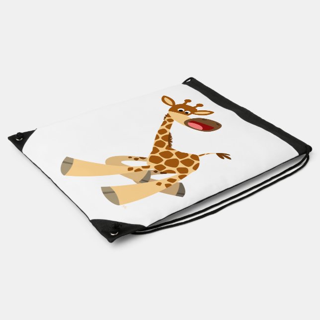 Cute Cartoon Ambling Giraffe Drawstring Back Pack Bag (Side)