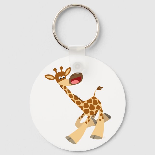 Cute Cartoon Ambling Giraffe Keychain (Front)