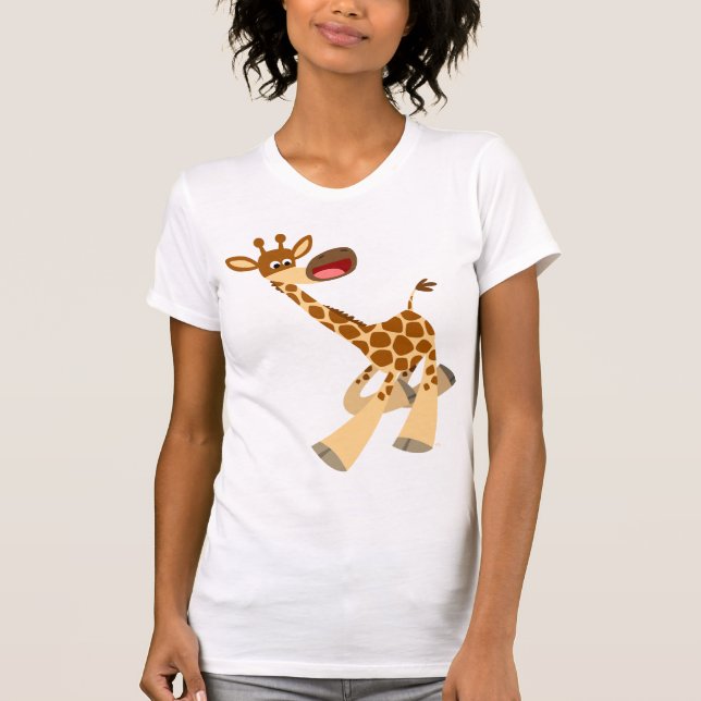 Cute Cartoon Ambling Giraffe Women T-Shirt (Front)