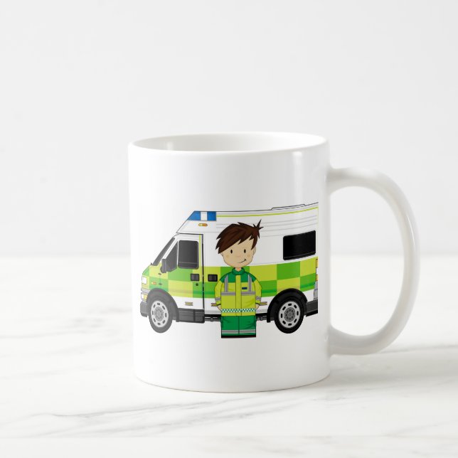 Cute Cartoon Ambulance and EMT Coffee Mug (Right)