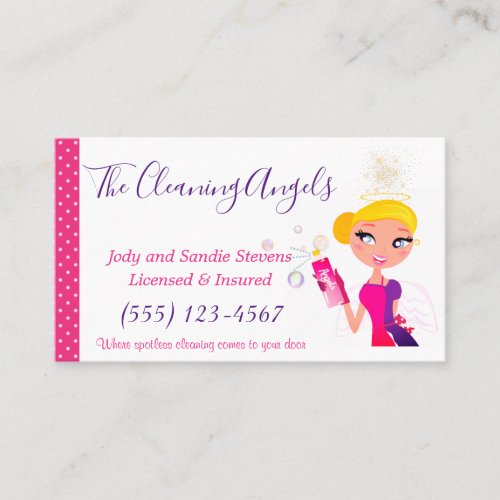 Cute Cartoon Angel Maid House Cleaning Service Business Card