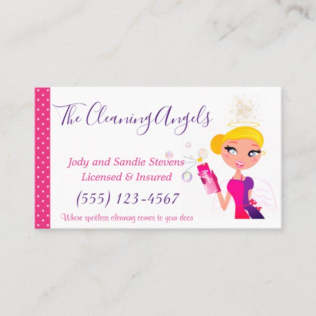 Cute Cartoon Angel Maid House Cleaning Service Business Card (Front)