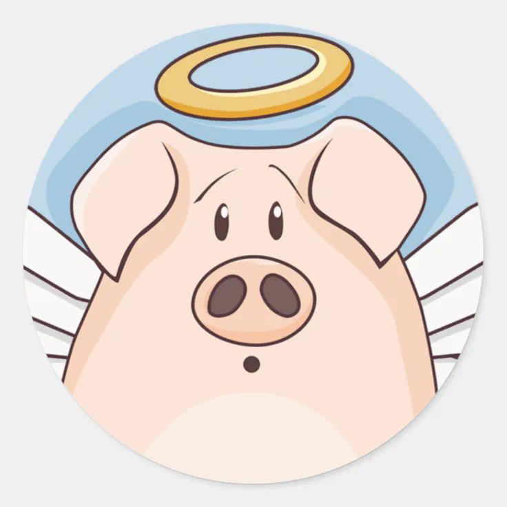 Cute Cartoon Angel Pig Classic Round Sticker | Zazzle