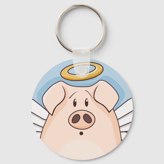 Cute Cartoon Angel Pig Keychain (Front)