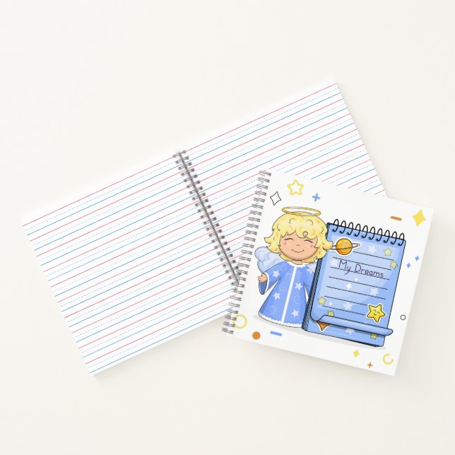 Cute cartoon angel with blue notebook (Inside)
