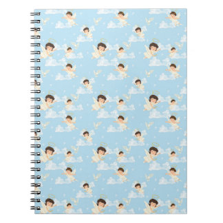 Cute Cartoon Angels And Doves Seamless Pattern Notebook