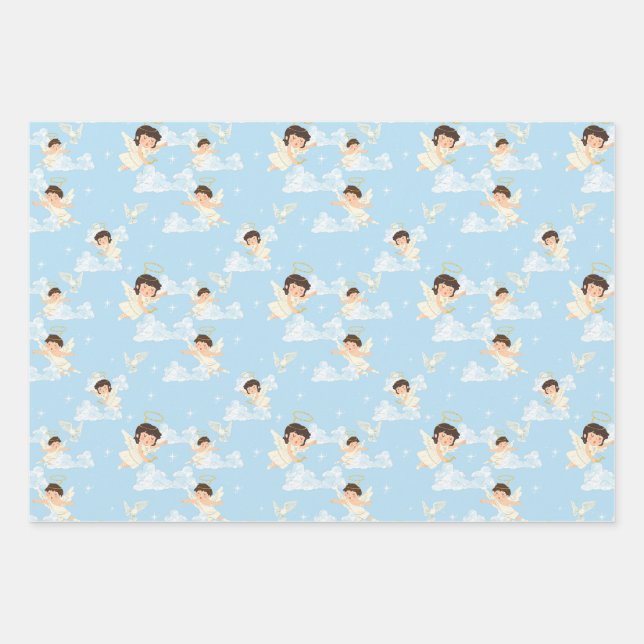 Cute Cartoon Angels And Doves Seamless Pattern Wrapping Paper Sheets (Front)