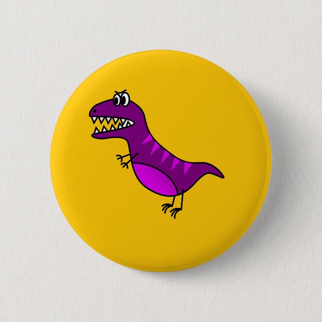 Cute cartoon angry purple dinosaur button (Front)