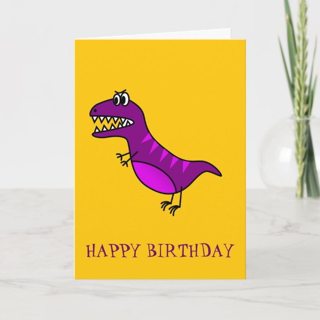 Cute cartoon angry purple dinosaur card (Front)