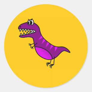 Cute cartoon angry purple dinosaur classic round sticker
