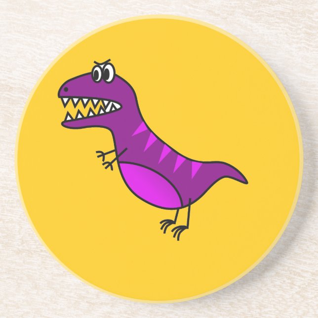 Cute cartoon angry purple dinosaur drink coaster (Front)