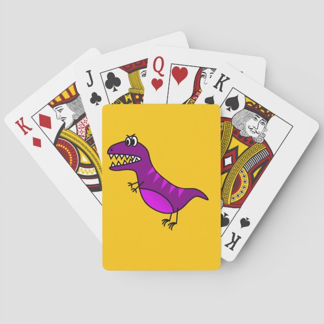 Cute cartoon angry purple dinosaur poker cards (Back)