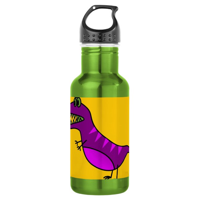 Cute cartoon angry purple dinosaur stainless steel water bottle (Front)