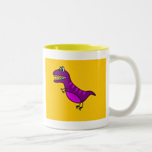 Cute cartoon angry purple dinosaur Two-Tone coffee mug
