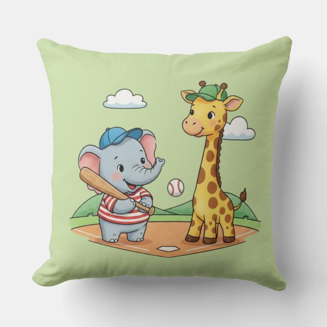 Cute Cartoon Animal Baseball Friends Design Throw Pillow (Front)