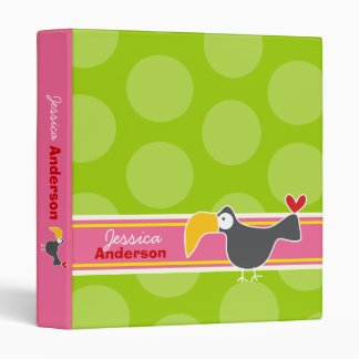 Cute Cartoon Animal Black Toucan Fun Dots Kids 3 Ring Binder