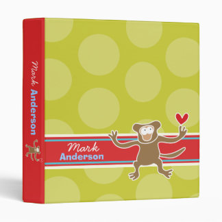 Cute Cartoon Animal Brown Monkey Fun Dots Kids 3 Ring Binder