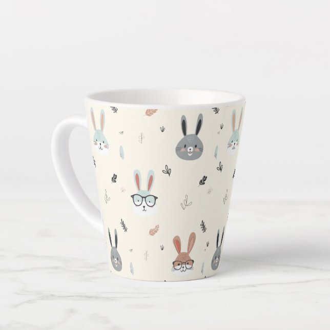 Cute cartoon animal faces latte mug (Left Angle)