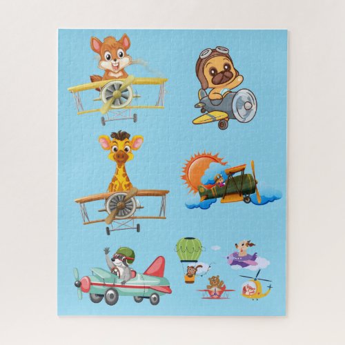 Cute Cartoon Animal Pilots Airplane Kids Jigsaw Puzzle