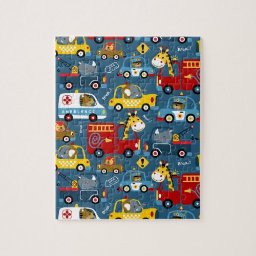 Cute Cartoon Animals And Car Transportation Jigsaw Puzzle