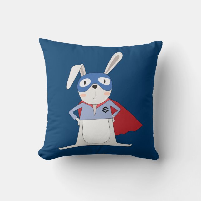 Cute Cartoon Animals Bunny Rabbit Super Hero Throw Pillow (Front)