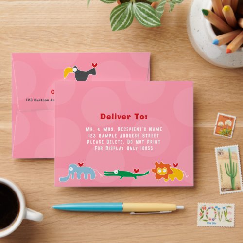 Cute Cartoon Animals Family Children Kids Fun Envelope