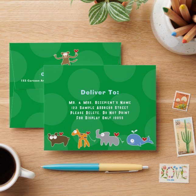 Cute Cartoon Animals Family Kids Children Birthday Envelope (Desk)