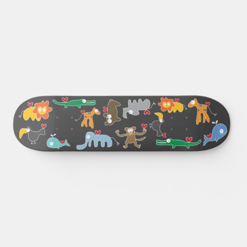 Cute Cartoon Animals Family With Love Hearts Kids Skateboard Deck