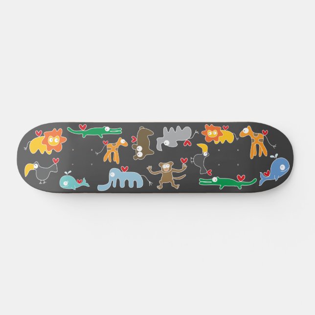 Cute Cartoon Animals Family With Love Hearts Kids Skateboard Deck (Horz)