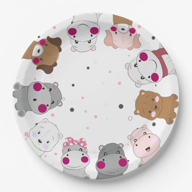 Cute Cartoon Animals Gender Neutral Baby Shower Paper Plates (Front)