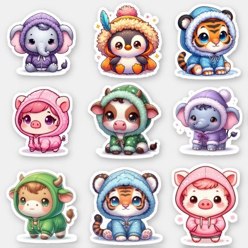 Cute Cartoon Animals in Hoodies Sticker