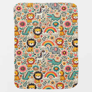 ✨ Cute Cartoon Animals Rainbow Garden 🌈🐻 Baby Blanket