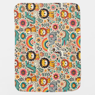 ✨ Cute Cartoon Animals Rainbow Garden 🌈🐻 Baby Blanket